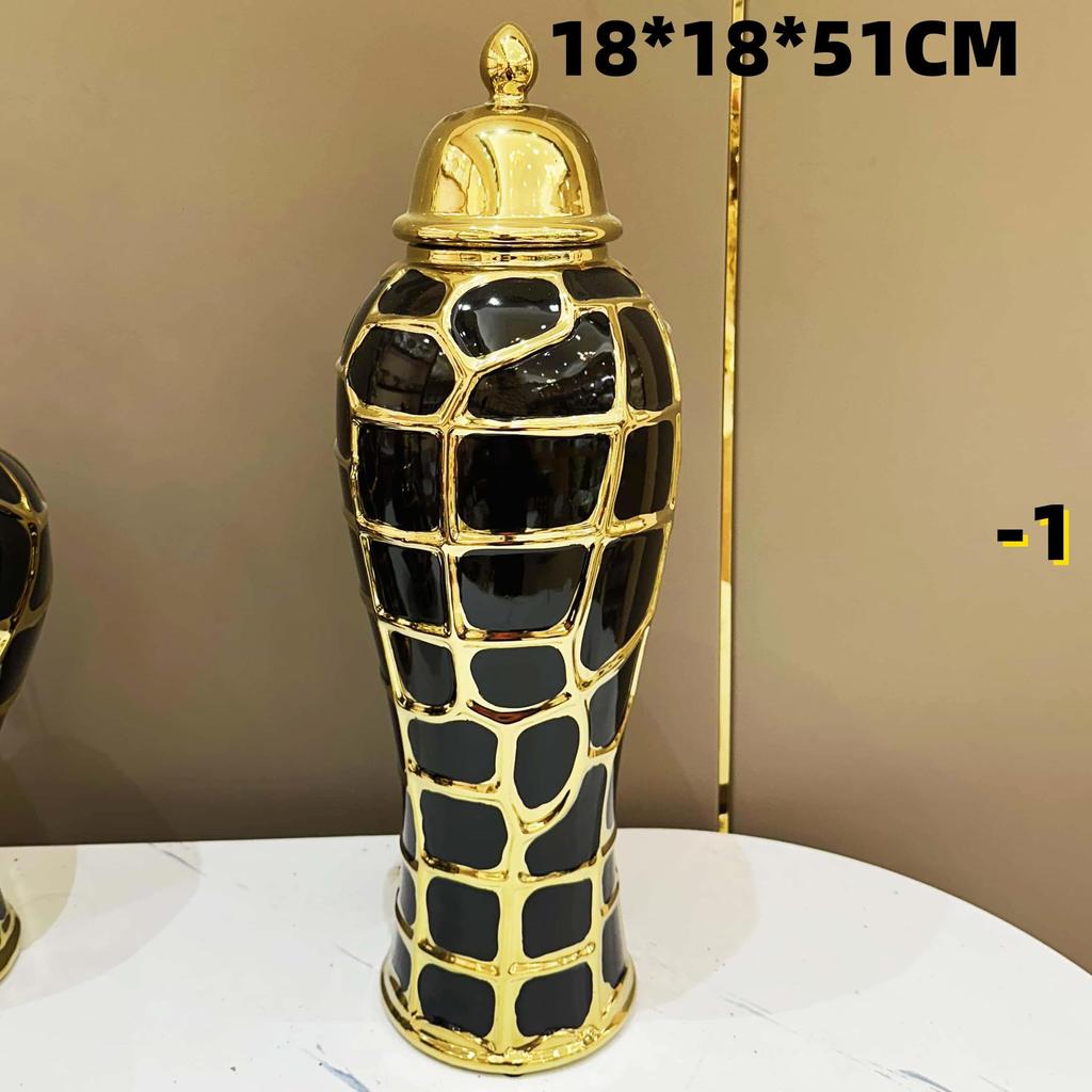 Schwarzes Karomuster Keramik Schachmatt Glas Vorratsglas Blumenvase Versiegelter Vorratsbehälter Ingwerglas Chinesisches Porzellan Handwerkskunst Heimdekoration