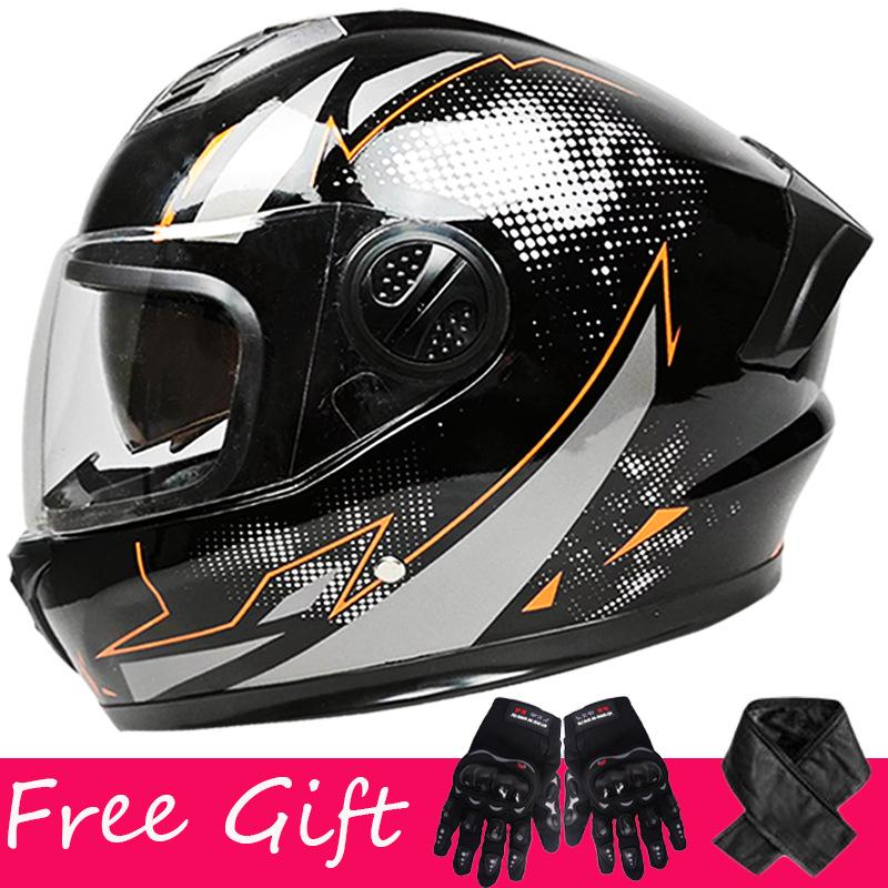 Gloves + Scarf, Double Lens Full-coverage Helmet for Men and Women Riding Four-season Safety Helmet