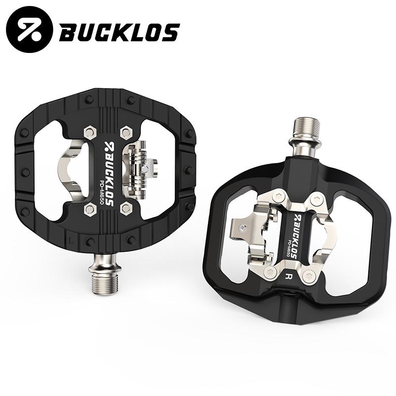 BUCKLOS Mountain Bicycle Pedals Sealed Bearing Dual Clipless Flat & Lock Pedal for Shimano SPD Nylon Bike Pedals Cycling Parts Black Pedal