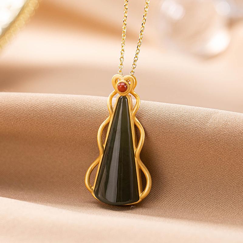 

Yi Lu Yin Gold-Plated Sterling Silver Hetian Jade Women s Christmas Tree Pendant Necklace Set 925 Silver