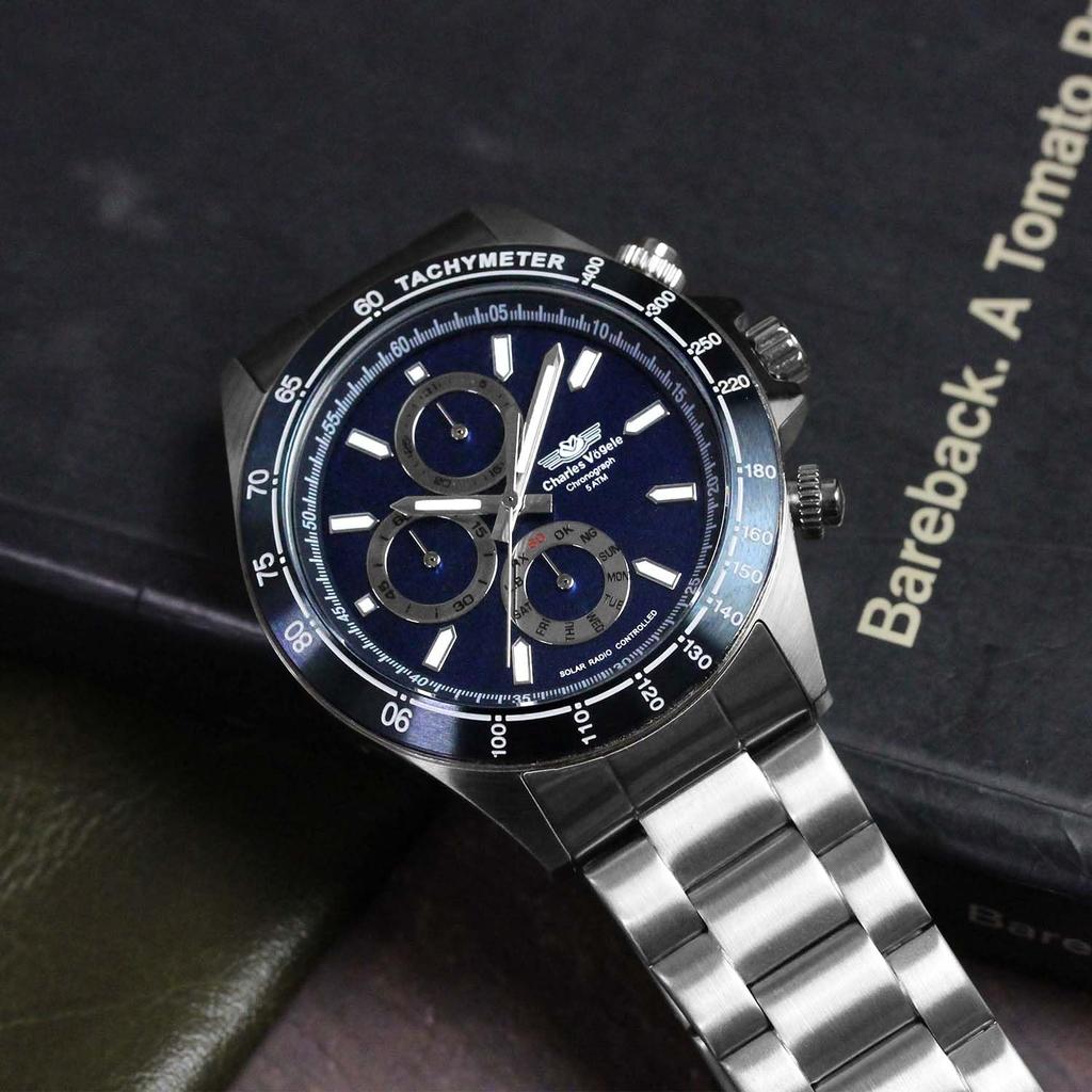 Zegarek Radio Solar Chronograph Marka Niebieski [Charles Hogel] Męski CV9095-5