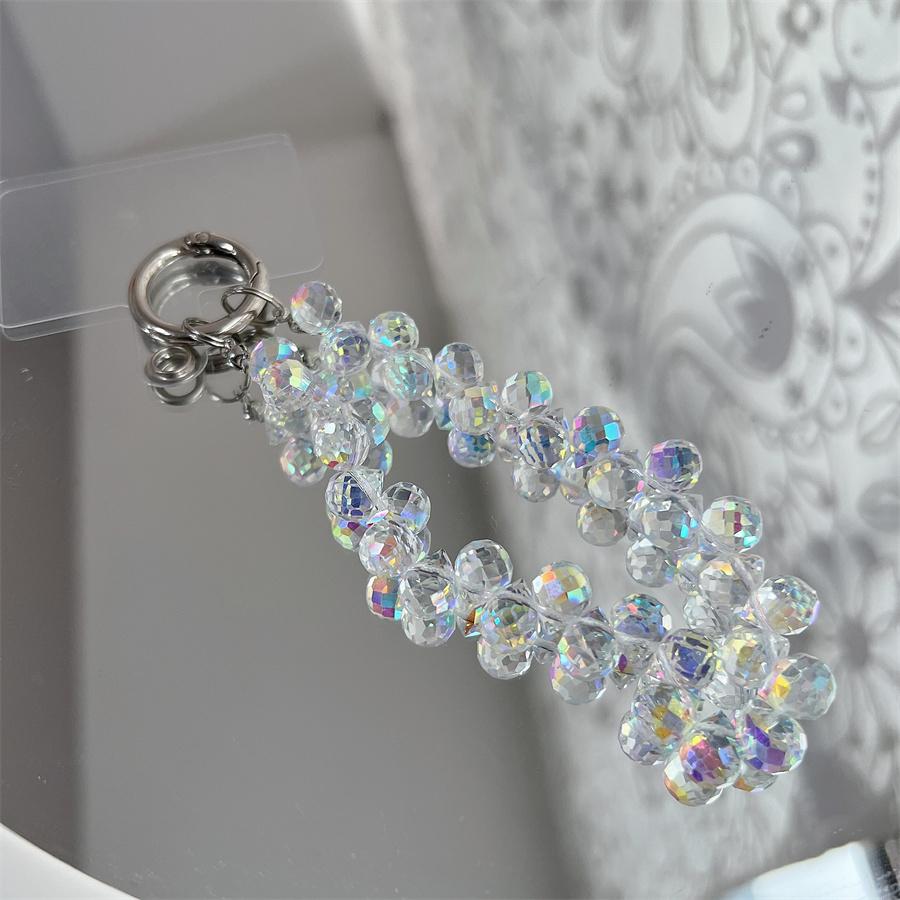 Luxury Glitter Crystal Beads Hand Wrist Strap Chain Lanyard Anti-lost Phone Charm Ornament Keychain Universal 12cm iPhone Redmi