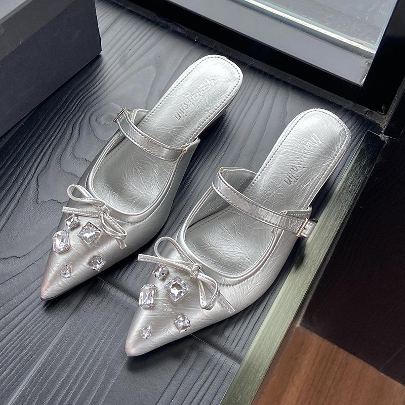

Весенне-осенние новые туфли Мэри Джейн со стразами, женские туфли с квадратным носком и низким каблуком, темпераментные, модные, с открытым верхом 40 серебряный