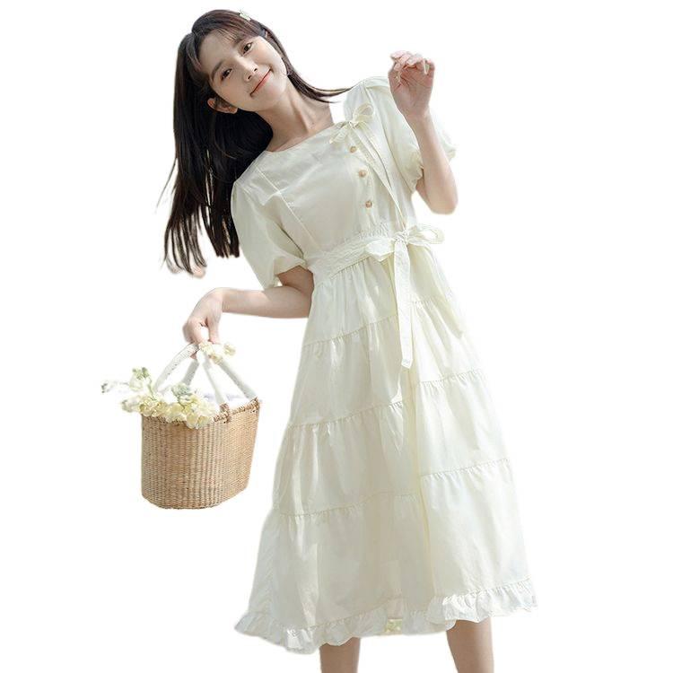 Retro Sommerkleid mit Puffärmeln, Schleifenbändern und taillierter Taille