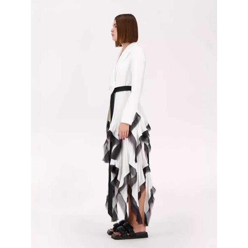 Women's Asymmetrical Pleated Ruffle Mesh Suit Jacket for Spring
