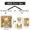 1/4 Stück Badezimmer Duschvorhang Set Golden 3D Schwan Druck Badezimmer Vorhang Mit 12 Haken Rutschfeste Teppiche WC-Deckel Matte Badezimmer Trennwand
