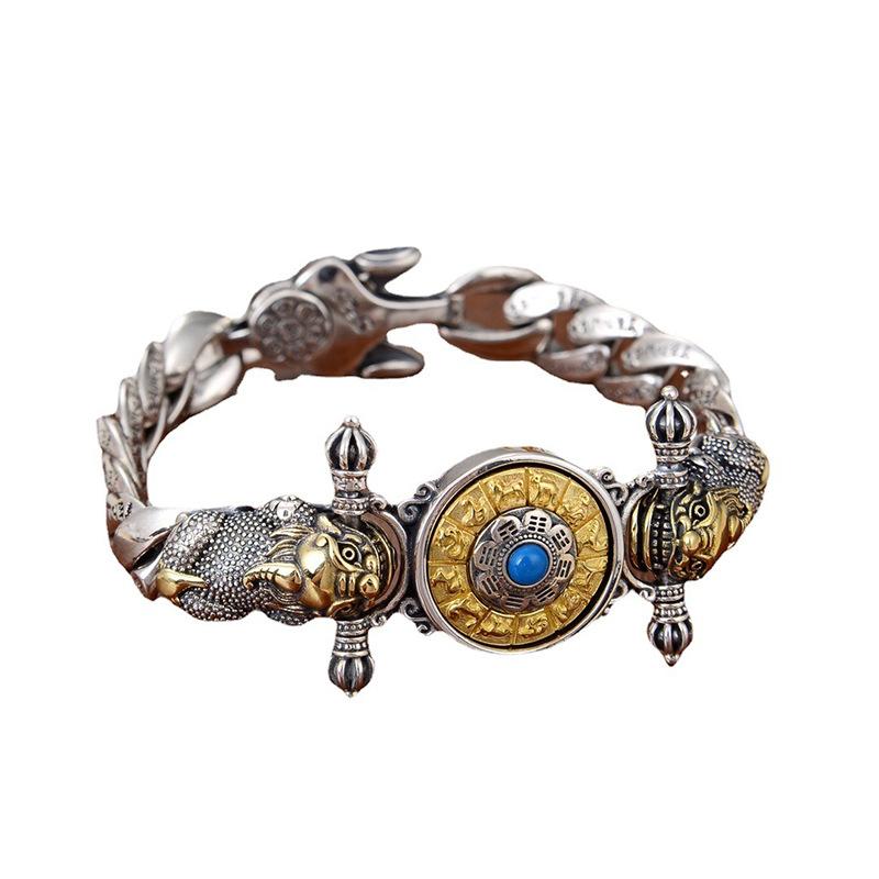 Versilbert Modisches Männliches Pixiu Persönlichkeit mit Sechs-Zeichen-Mantra Kette Körper, Drehbarer Pixiu Armband in Der Mitte 2026