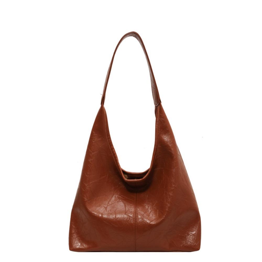 

New Soft PU Leather Shoulder Bag Women Girls Wedding Totes Purses Underarm Bag Solid Color Fashion Large Capacity Handbag коричневый