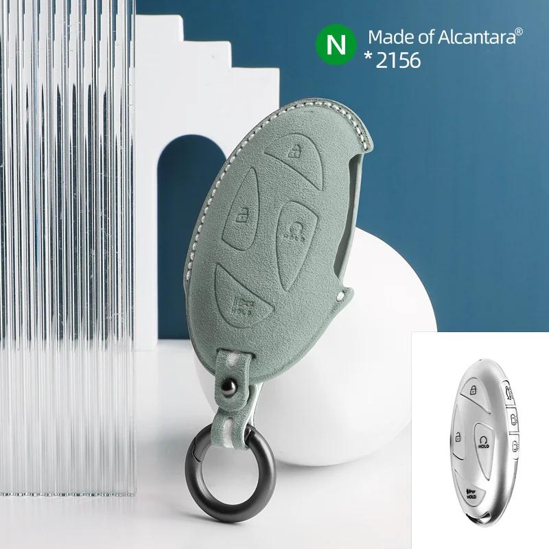 Interior Mouldings 7 Buttons Car Key Case For Hyundai Grandeur GN7 Kona Ev 2023 lonic 6 Auto Smart Remote Suede KeyChain Cover S