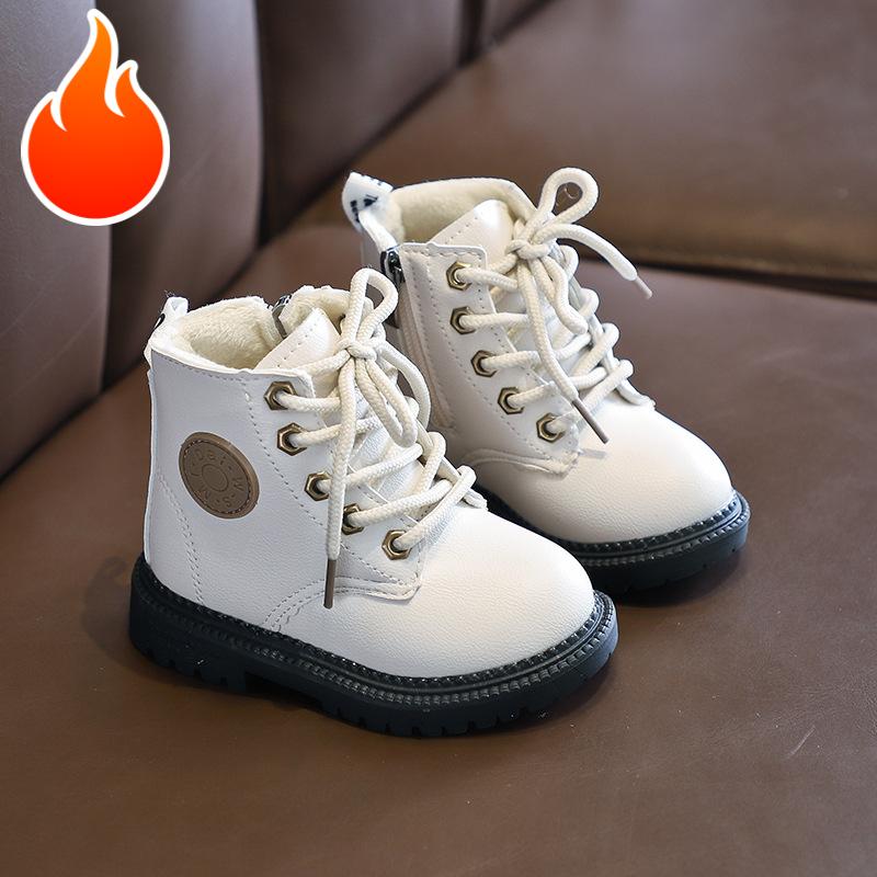 Autumn/Winter Children Boots Boys Girls Leather Snow Boots Plush Fashion Waterproof Non-slip Warm Kids Boots Shoes 21-30