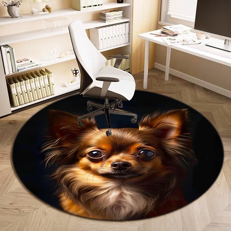 1 Stück Süßer Haustier Chihuahua Border Collie Aufdruck runder Teppich, Fußmatte für Zuhause, Outdoor-Reiseschutzteppich