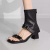 2025 new Internet celebrity belt buckle thick heel open-toed high-top sandals women's summer square head rear zipper Roman cool boots
