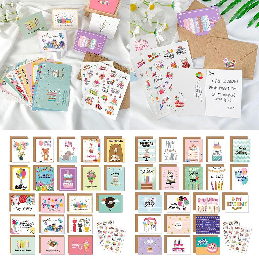 20PCS Mixed Pattern Birthday Greeting Cards Cartoon Multicolor Blessing Card Paper with Envelopes Birthday Postcards Birthday