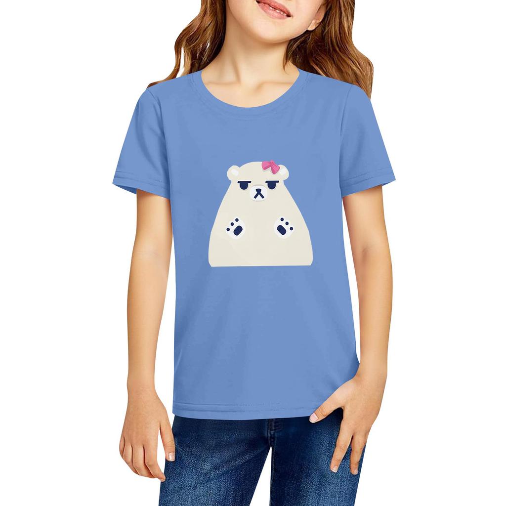Fashionable Round Neck Short Sleeve Work Clothes Printed Tops For KID Summer Tops