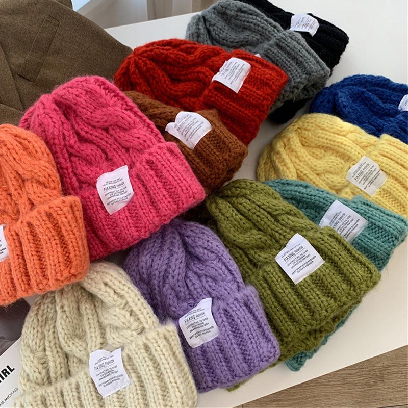 Candy Color Knitted Beanie Winter Hats For Women Girls Thick Warm Cap Ladies Casual Elastic Twist Crochet Hat
