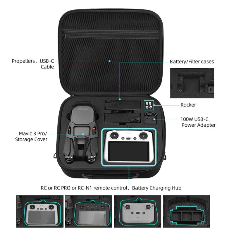 Custodia Da Trasporto Rigida EVA Per Telecomando DJI RC Pro 2 - Protezione Antiurto, Borsa Da Viaggio Con Moschettone