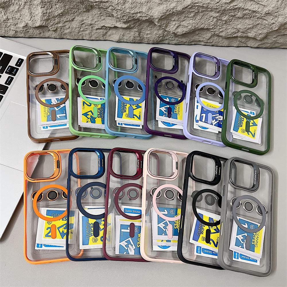 Magsafe Magnetic Lens Protection Stand Phone Case For IPhone 11 12 13 14 15 16 Pro Max Camera Glass Transparent Metal Ring Cover