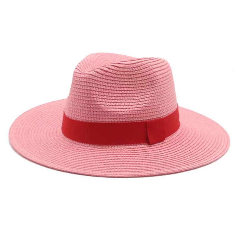 Black Ribbon Panama Straw Hat Flat Eaves Outdoor Spring and Summer Sunshade Beach Hats for Women