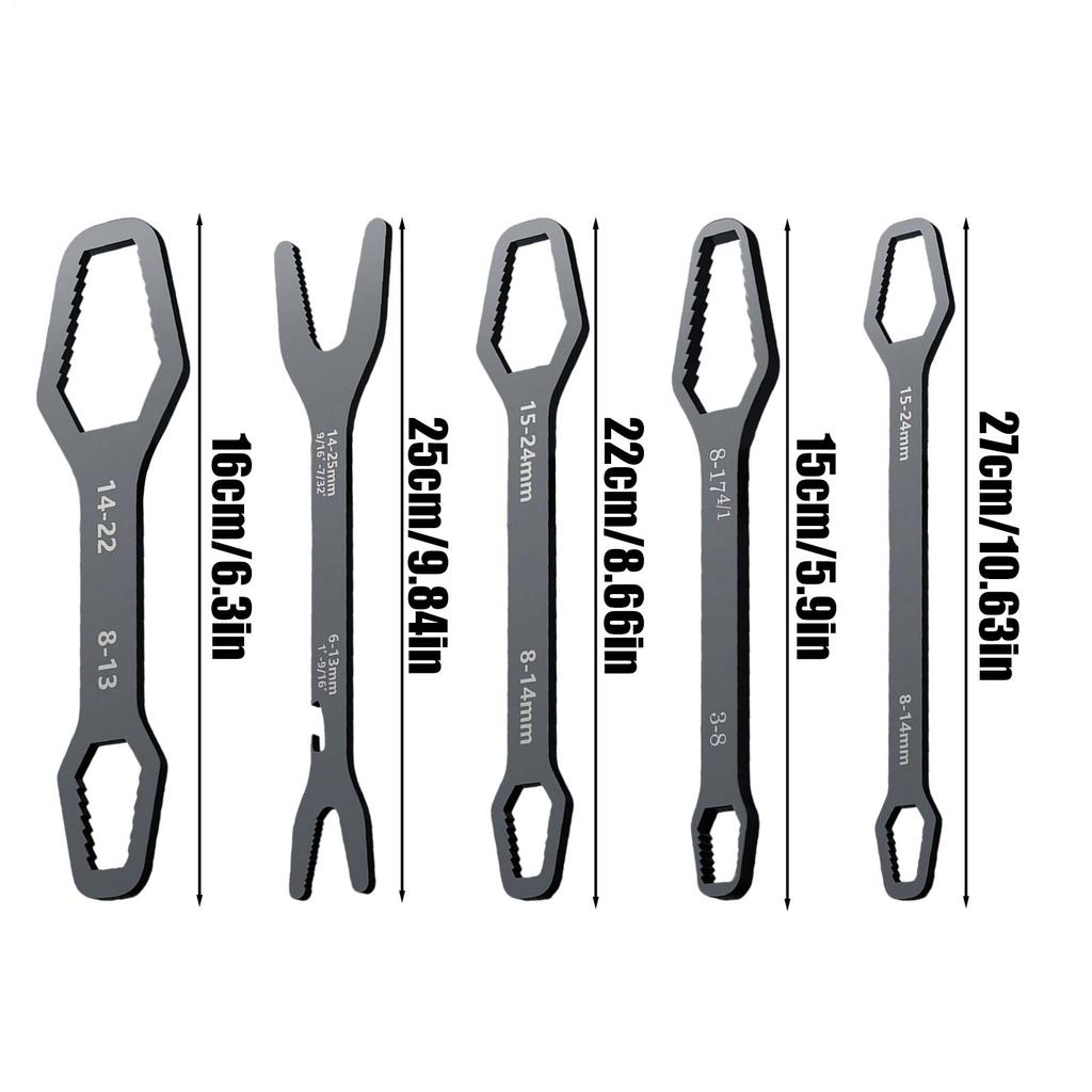 Universal Adjustable Wrench 5 Piece Universal Chrome Vanadium Steel Portable Double Ended Self-Tightening Lazy Wrench Set For