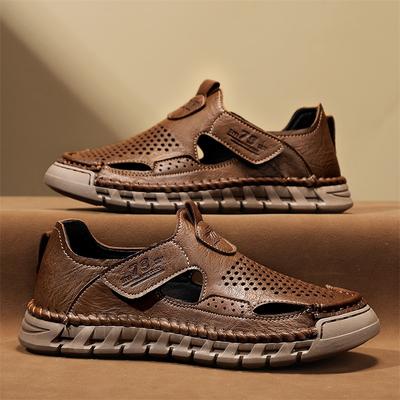 Sapatos casuais masculinos de verão, sandálias grandes de couro para homens