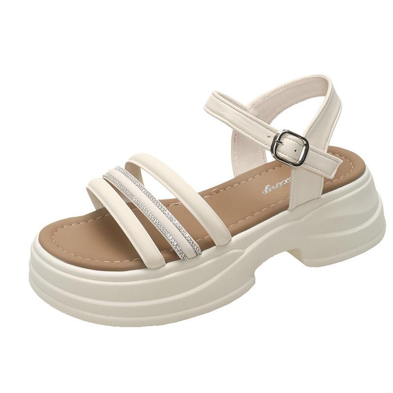 New summer platform sandals women with skirt rhinestone one-word buckle beach shoes women