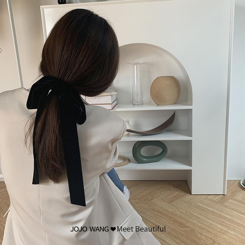 Fluwelen haarelastiek, damesstrik, zeer elastisch haarelastiek, haaraccessoire met lint