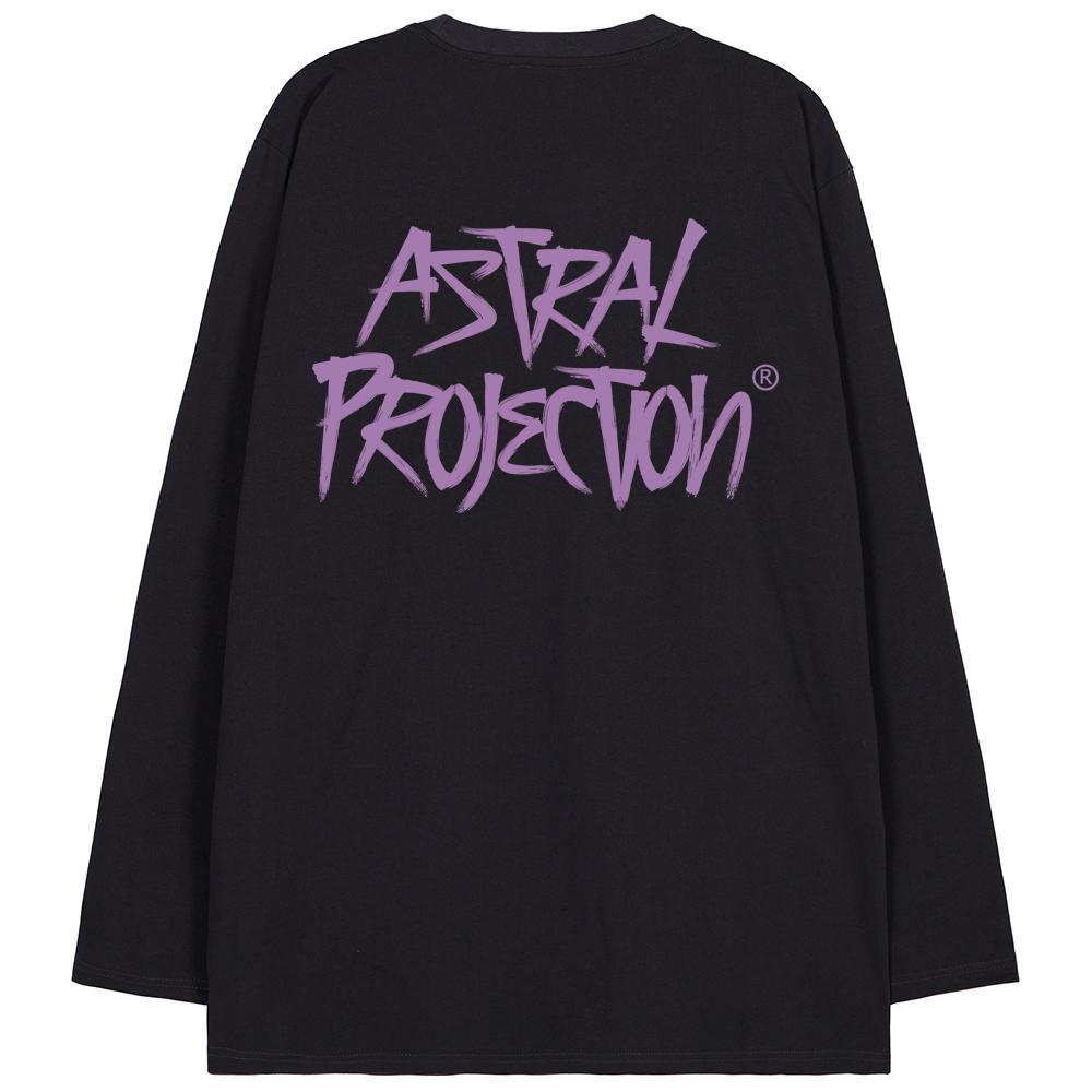 Astral Projection Graffiti Lettering Oversized Long Sleeve T-Shirt_Charcoal L