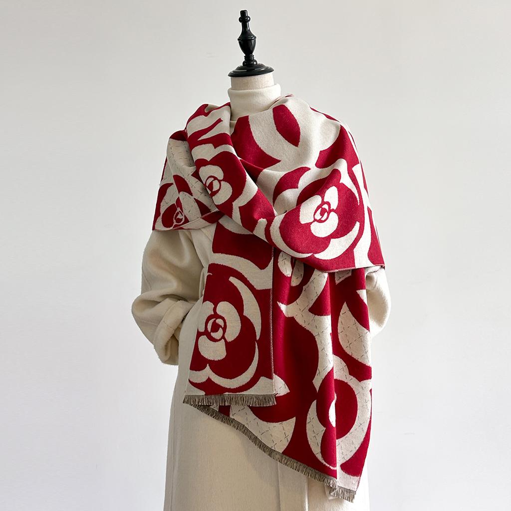 Luxury Winter Cashmere Scarf Women  Warm Pashmina Blanket Poncho Scarves Fashion Flower Shawl Thick Foulard Bufanda