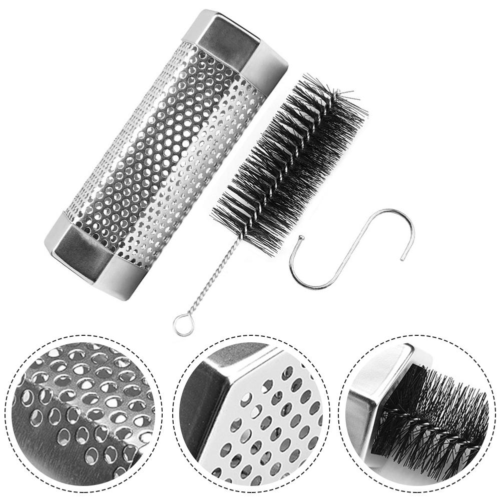 1 Set Stainless Steel Pipe 6-inch Large Capacity Hexagonal Shape Prevents Rolling BBQ Smoke Tube For Flavorful Hot & Cold
