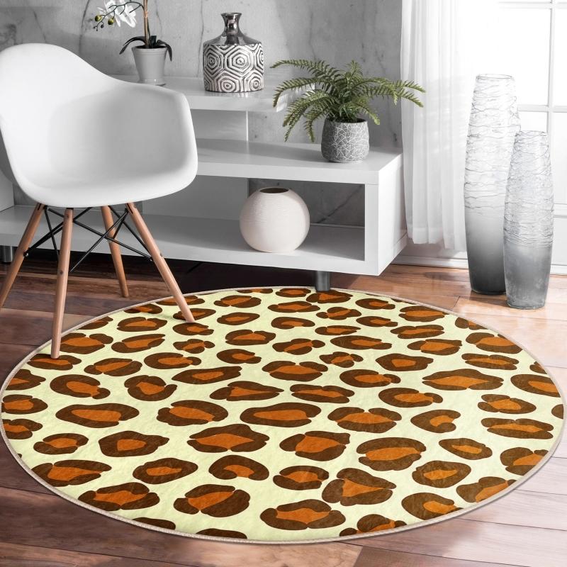 

Colored Floor Geometric Drawing Digital Printed Modern Brown Living Room and Living Room Round Carpet With Washable Non Slip Base