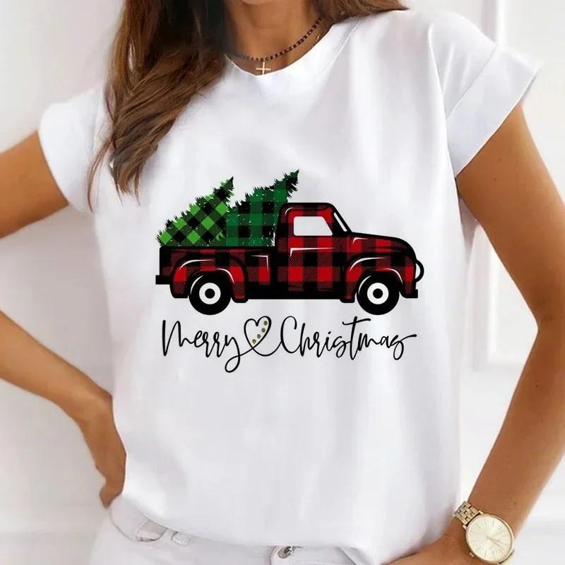 Festival Christmas Printed Short Sleeved Casual Womens Tshirt Crewneck Tops Kawaii Fashion Women TShirt Clothes Harajuku