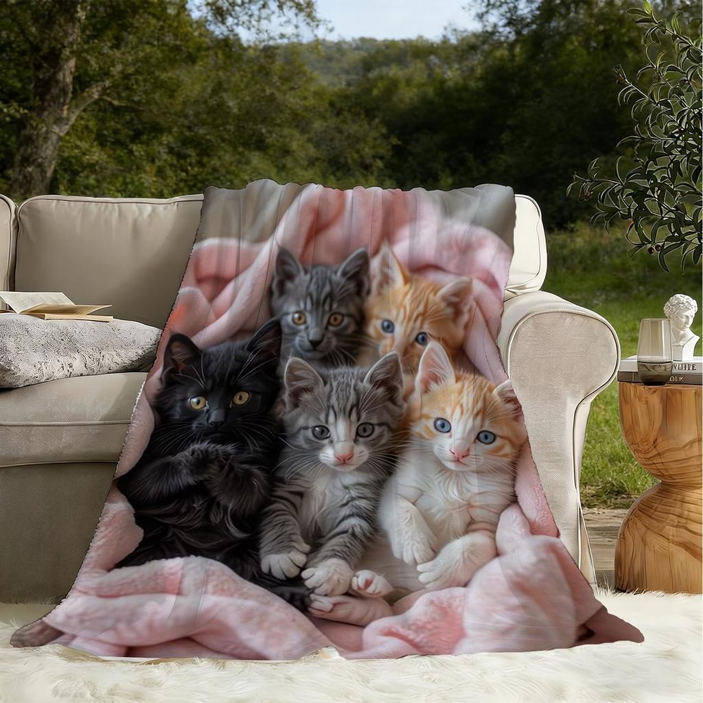 Cute Kitten Print Soft Warm Throw Blanket, Cozy Lightweight Blankets for Bed Sofa Office Travel Camping, All Season Gift, 1PC