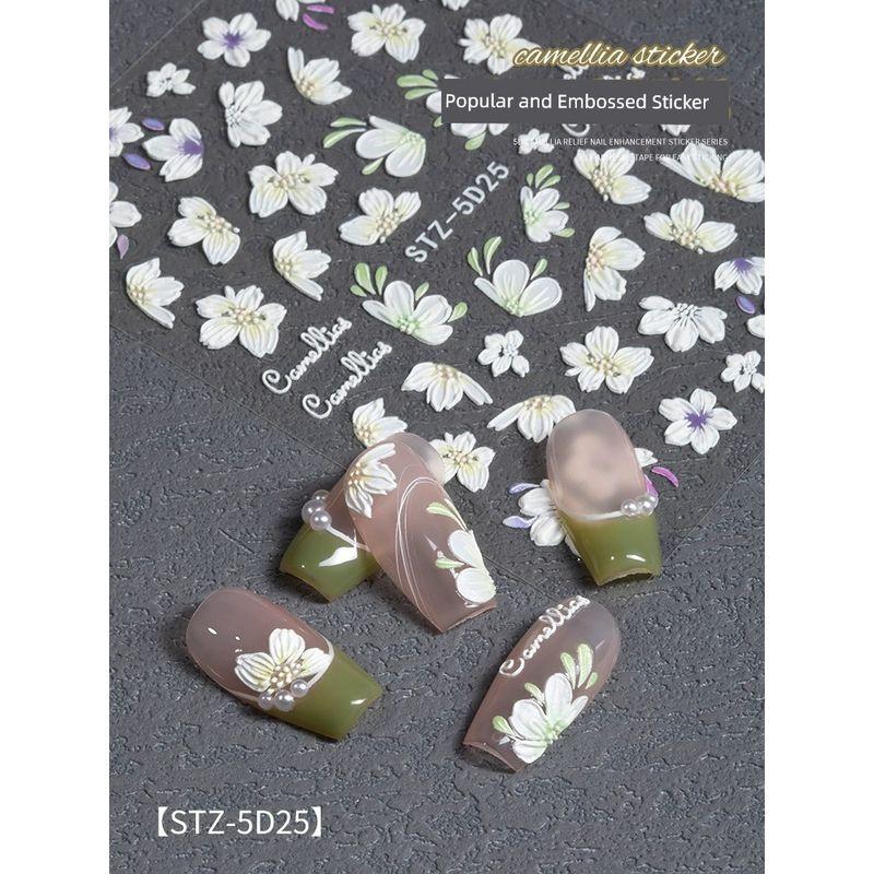 

Internet Hot Camellia Nail Sticker 5D Three-Dimensional Relief Decal Adhesive Fingernail Decoration Five-Petal Flower Patch 5D Embossed Sticker STZ-5D25