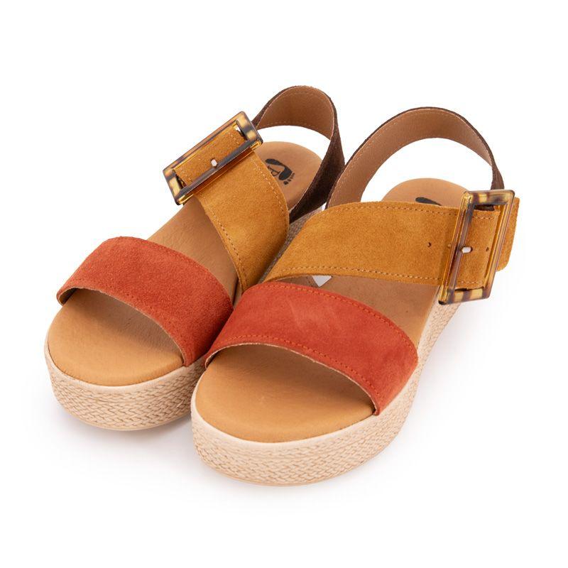Sandales cuir boucle effet écailles de tortue nuances de marron Femme BIOSTOCK