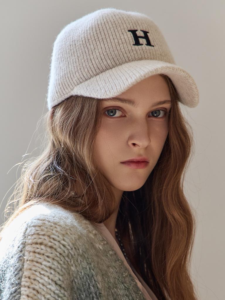 MAXZA H Initial Embroidered Stopper Knit Ball Cap