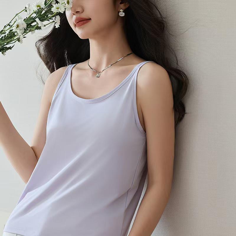 2026 New Arrival Women's Seamless U-Neck Ice Silk Camisole - One Size, Solid Color Sleeveless Top