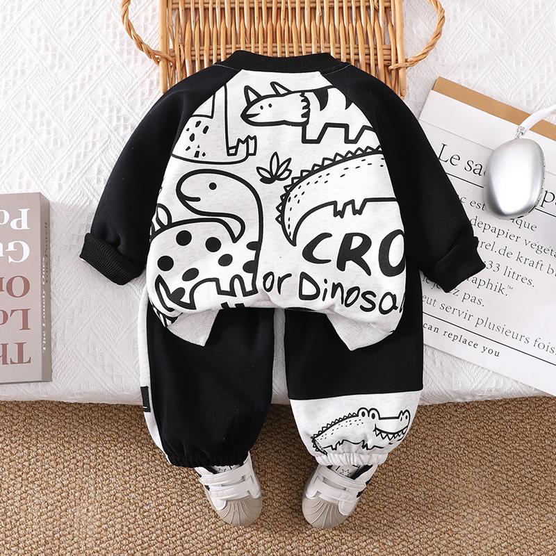 0-5-year-old Boys' Long Sleeved 3-piece Set, Autumn Children's Dinosaur Printed Jacket, Boys' Casual Sports Set
