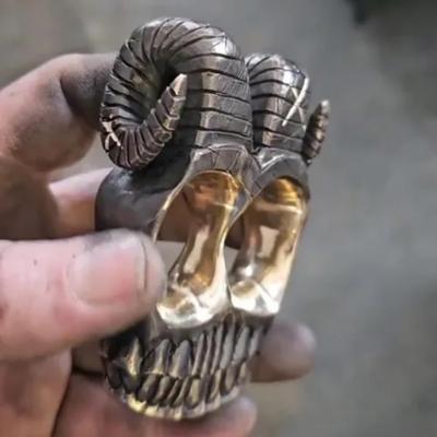 Ram Horn Skull Knuckle Vintage Gothic Ring Knuckle Dusters Copper Double