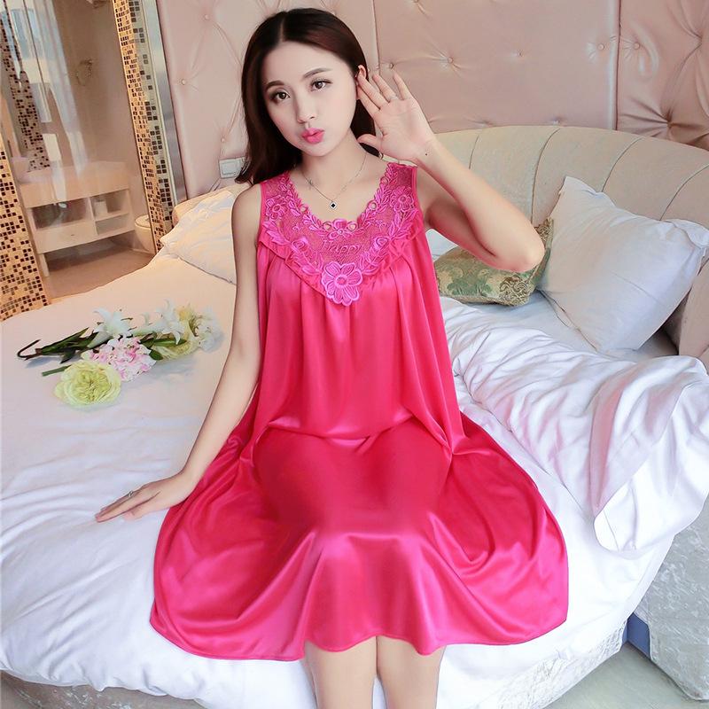 Plus Size Summer Korean Ice Silk Nightdress - Loose Sling Imitation Silk Pajamas for Ladies