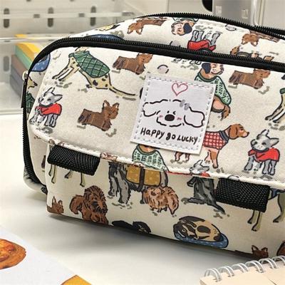 Cute Cat Retro Puppy Flip Cover Pen Bag Large Capacity Pencil Case Stationery Storage Bag Student Back To School Gift