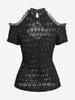 Rosegal Gothic Cold Shoulder Skull Cross Cut Out Panel Twist Crochet Lace Semi See Through Top