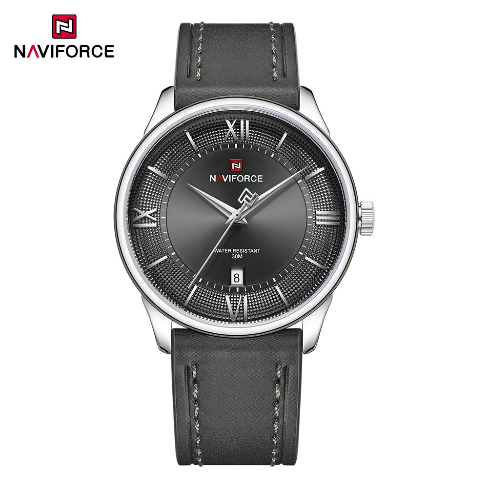 Naviforce Original Men Simple Quartz Watch Genuine Leather Strap 30m Waterproof Calendar Daily Casual Men Watch Gift NF9272L
