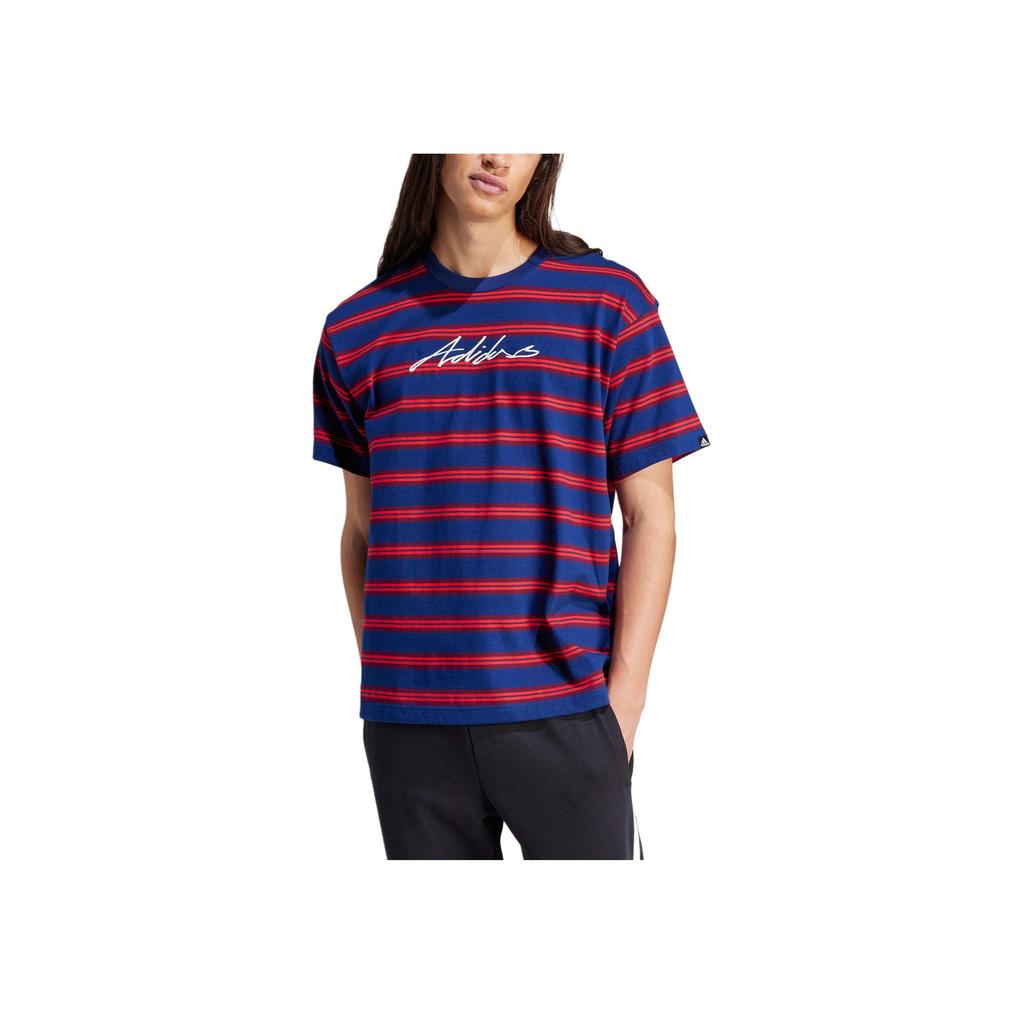 Adidas Americana Round Neck American Striped Color Block Casual Short Sleeve T-Shirt Unisex T-Shirts Blue IR5829