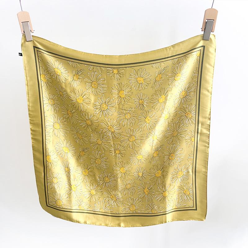 Korean Version Design Small Daisy Small Square Scarf Women's Silk Scarf Summer Thin Versatile Decorative Neck Small Scarf Headband