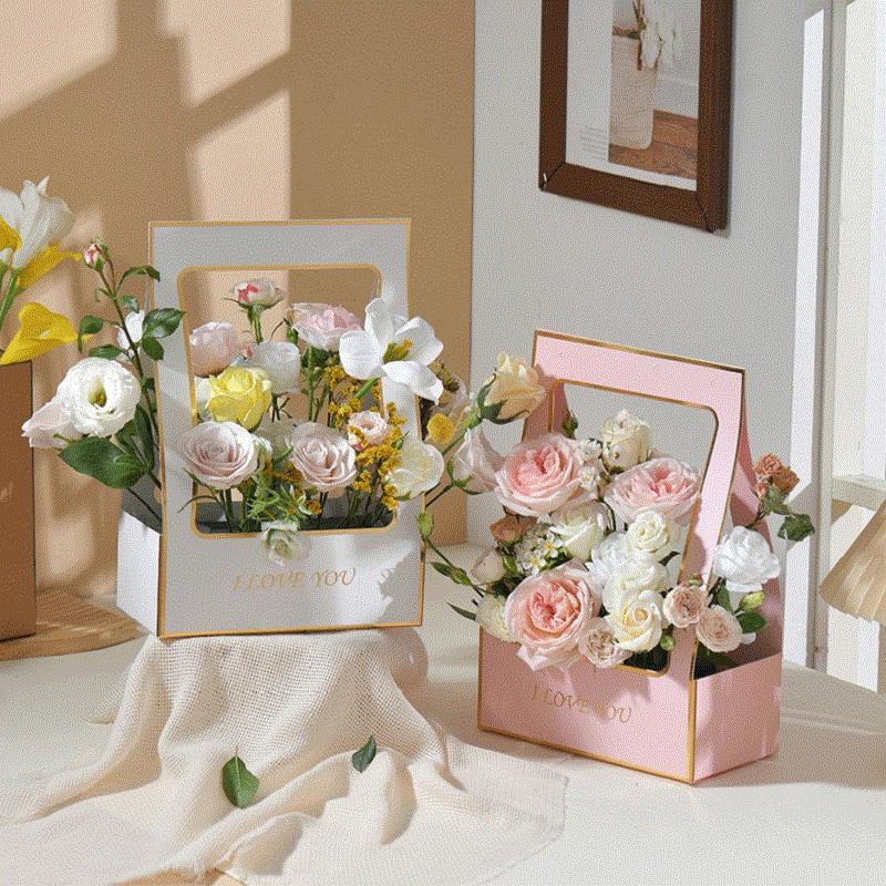 Party Flower Box New Bouquet Packaging Bag Kraft Paper Bouquet Basket Wedding Waterproof Handheld Flower Arrangement Bag