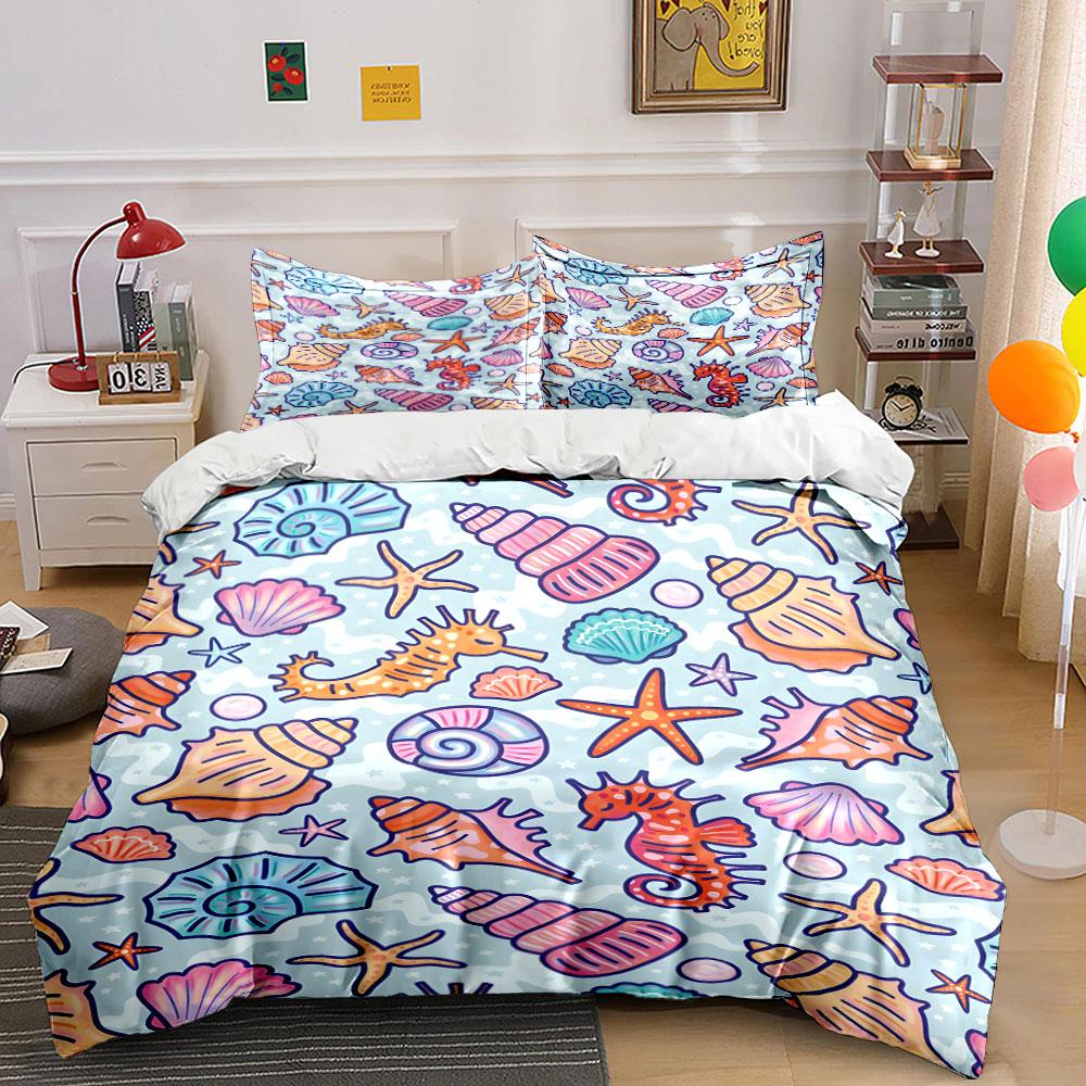 Seaside Theme Three-Piece Set Soft Comfortable Duvet Cover Bedding Set Included 1*Duvet Cover & 2*Pillowcases, Gift