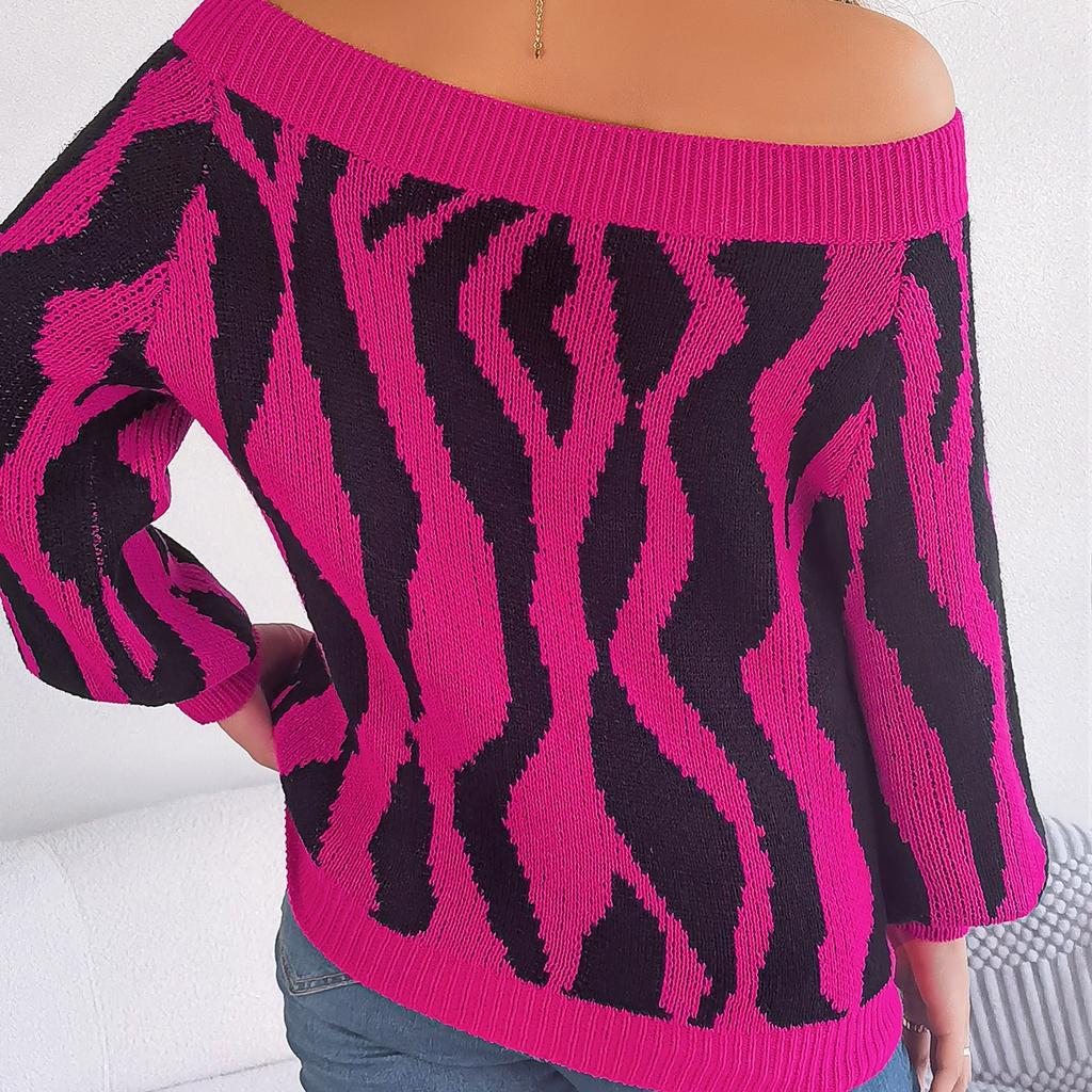 GMXIA Women's Fashion Casual  Autumn Winter Long Sleeve One Shoulder Loose Off-shoulder Sleeved Sweater In Contrasting Colors