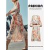 Za2024 Autumn New Women's Clothing V Neck Long Sleeves with Belt Flowers Print Midi Skirt Dress 9116220