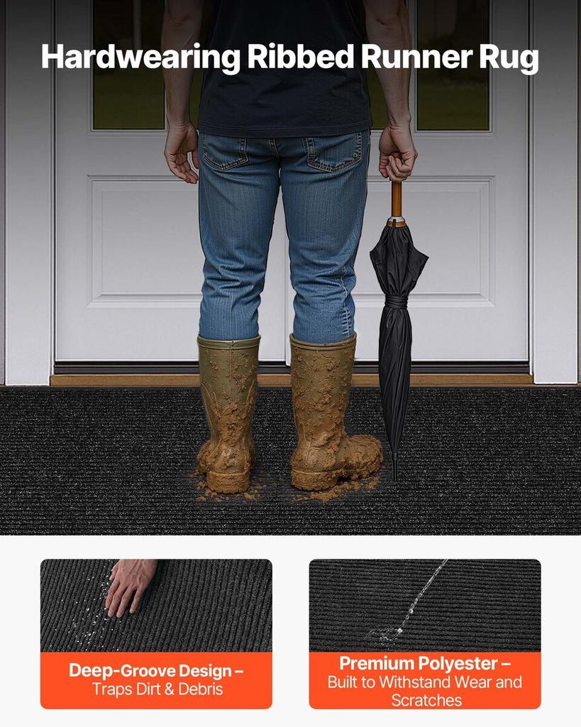 Front Door Mat, 2438 x 1219 mm Commercial Floor Mat for Indoor and Outdoor, Stylish Striped Industrial Carpet with PVC Backing, Heavy Duty Washable