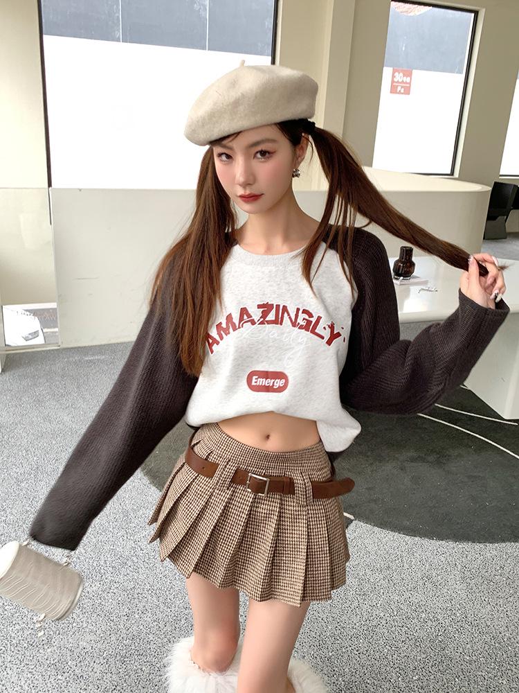 Women's Retro Houndstooth Pleated Midi & High Waist Mini Skirt - Autumn Collection XS